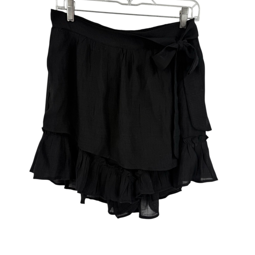 Black Ruffle Wrap Skort Women’s L – Layered Flowy Asymmetrical Mini Skirt Shorts - Picture 2 of 6